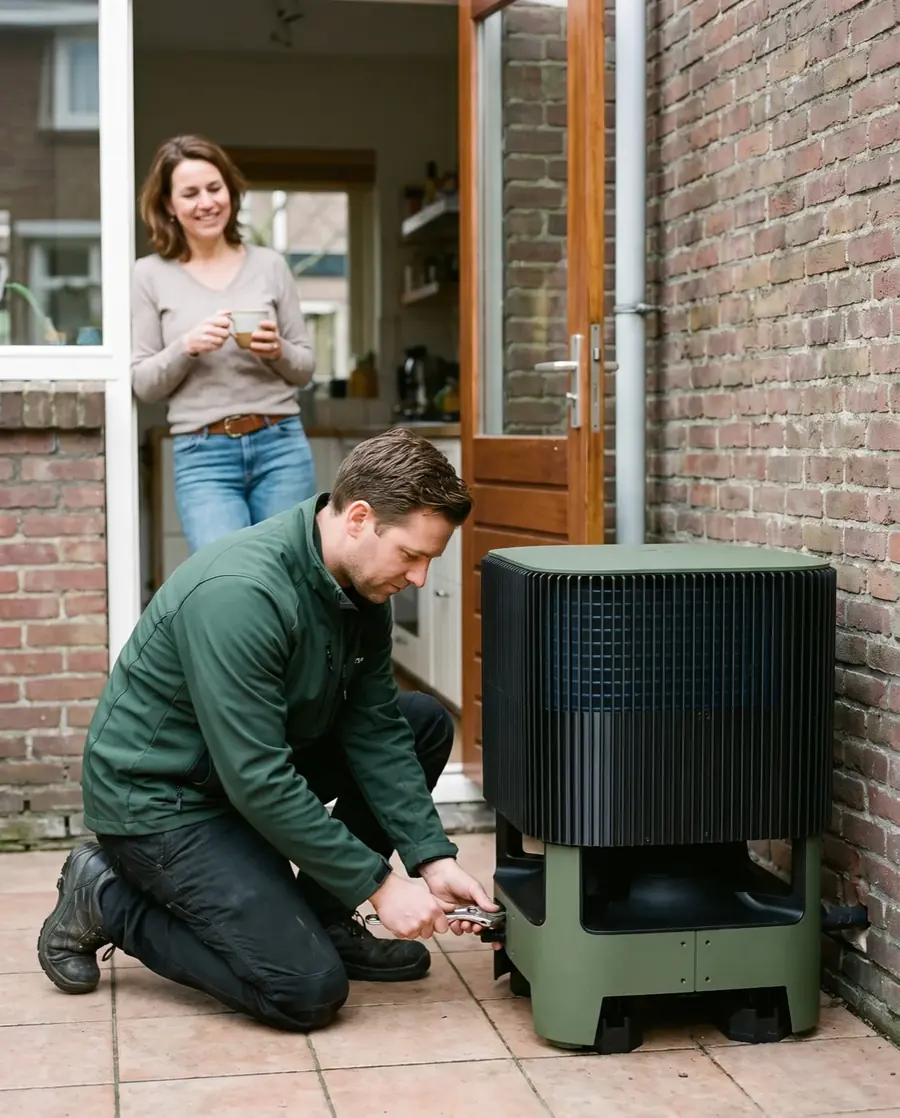Installateur sluit de Whspr aan naast de achterdeur